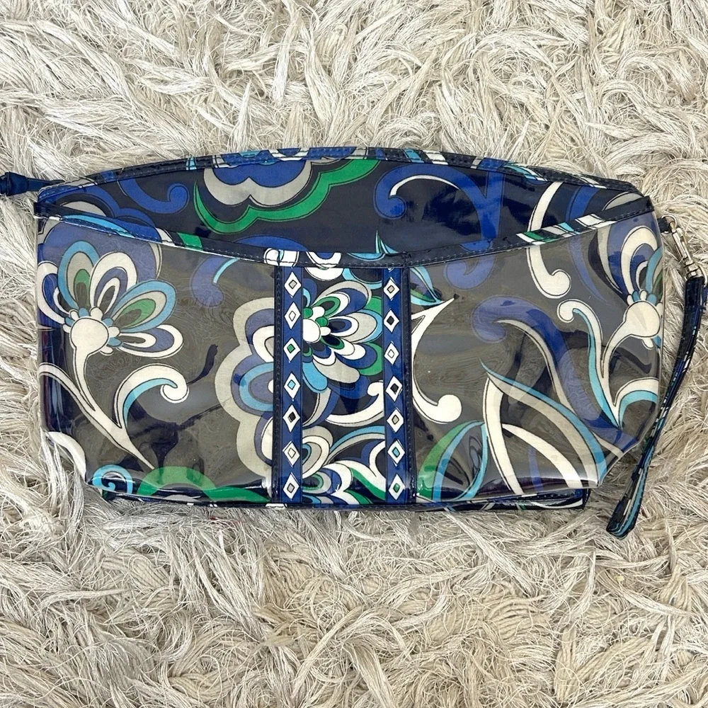 Vera Bradley Vinyl-Lined Makeup Toiletry Bag in Mediterranean Blue RETIRED